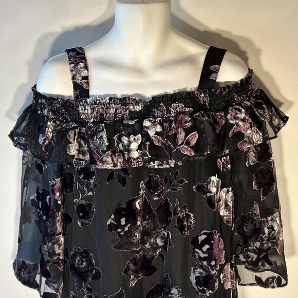 DR2 SZ S Purple & Black Burnout Velvet Top Whimsigoth Boho Dark Romance 80's - Picture 7 of 13